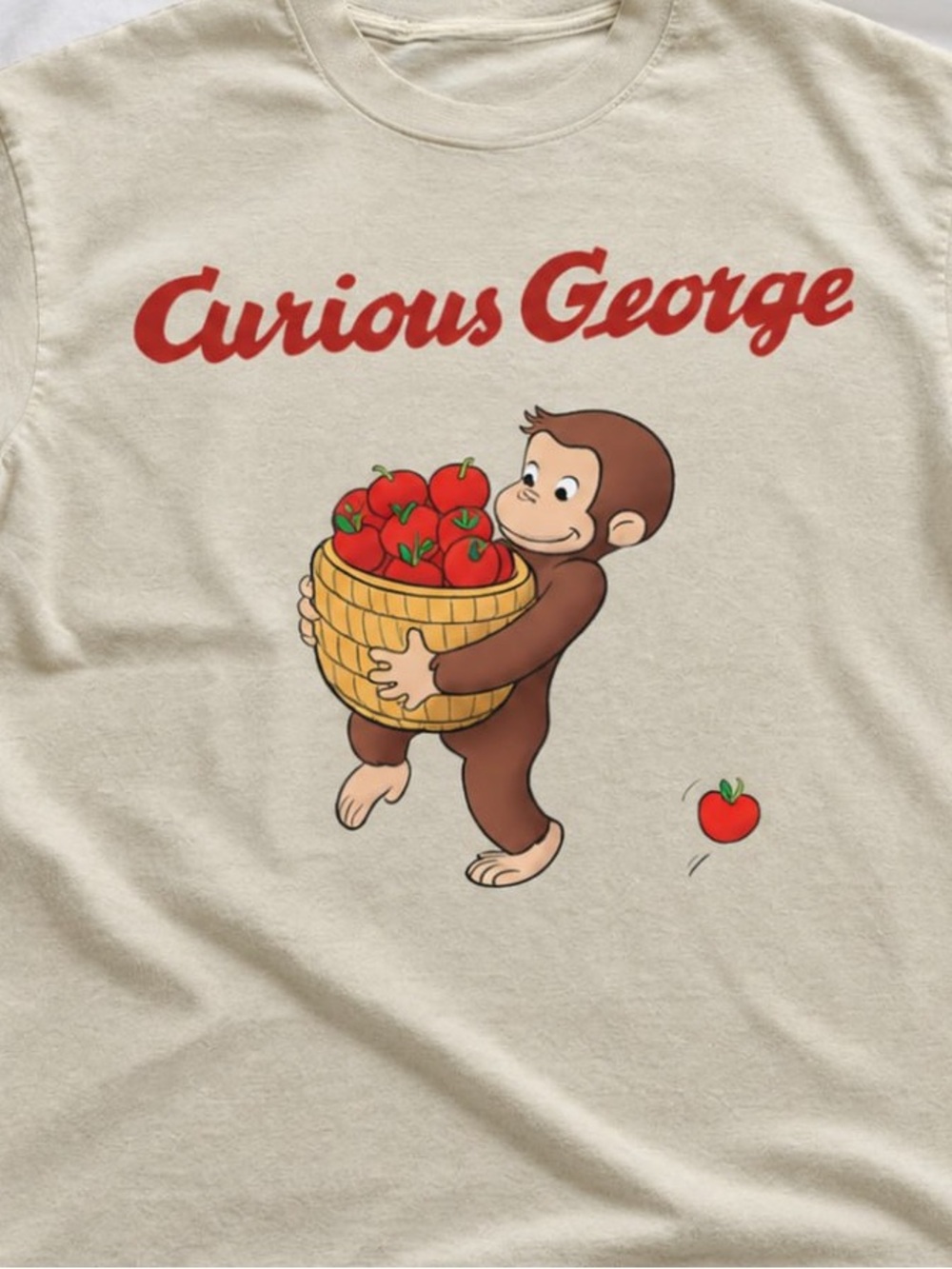 Red Curious George Gildan Cream Tee Graphic - Picture 2 of 2